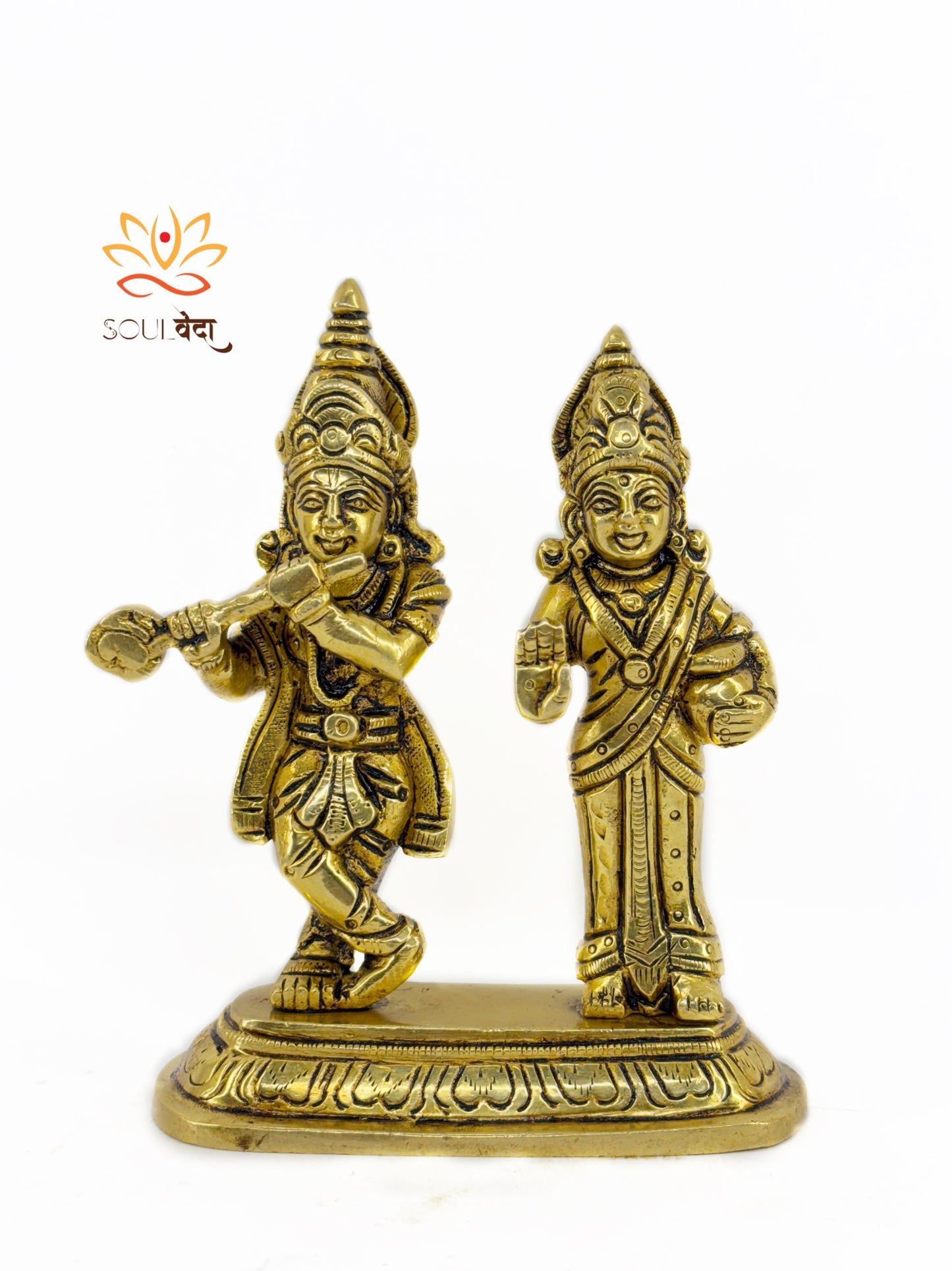 Brass Radha Krishna Idol – 5” Handcrafted Hindu God Statue | Small Radha Krishna Murti for Home Temple (700gm)