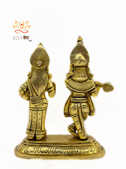 Brass Radha Krishna Idol – 5” Handcrafted Hindu God Statue | Small Radha Krishna Murti for Home Temple (700gm)